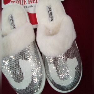 True Religion Silver Sequined Ladies Slippers